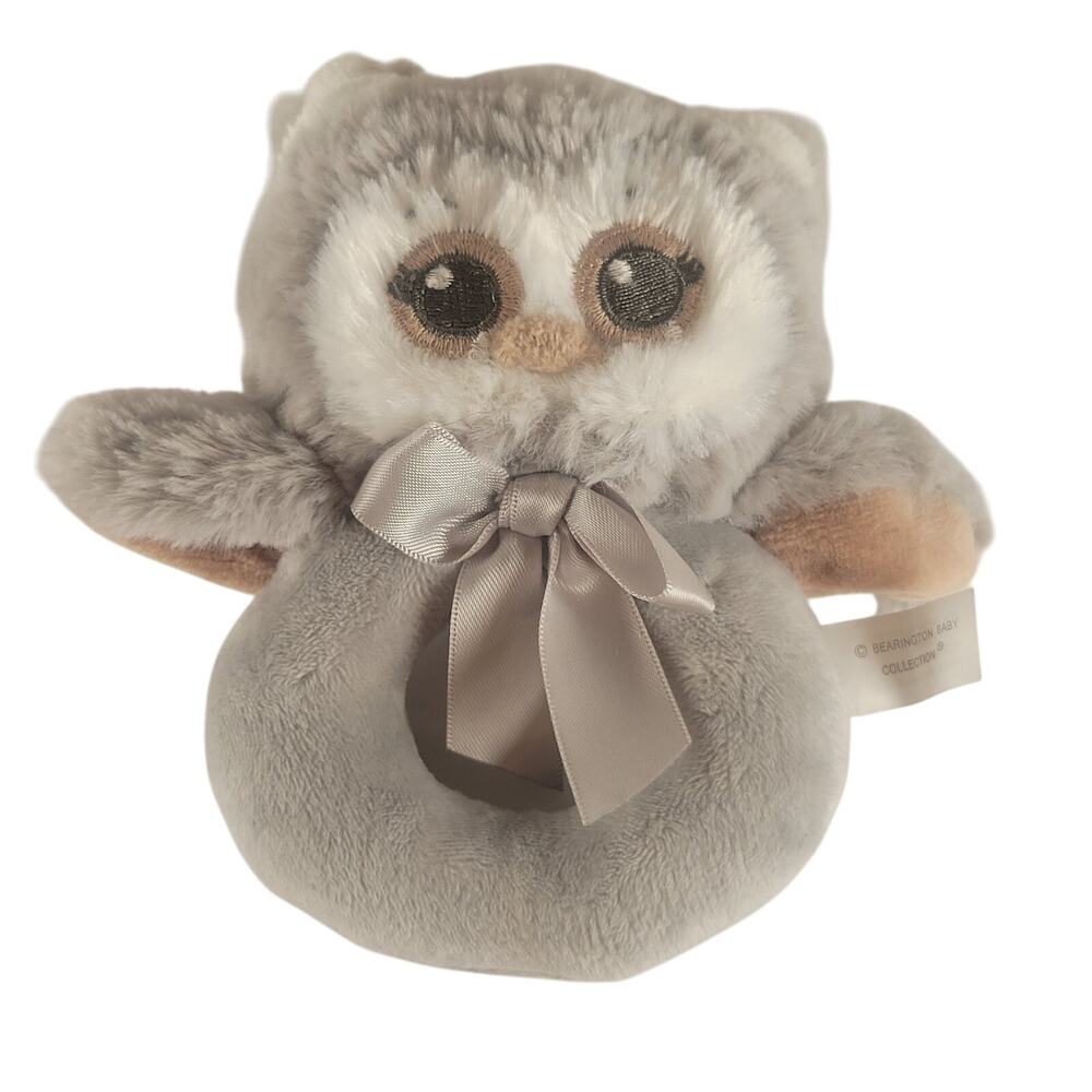 Plush Owl Baby Rattle Gray Stuffed Animal Toy 5" Bearington Baby Collection